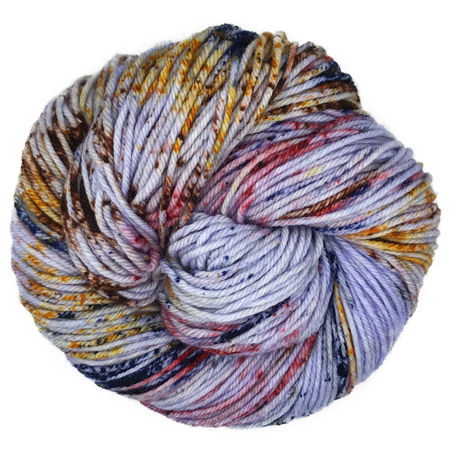 Skein of Malabrigo Rios Worsted weight yarn in color Medusa (Multi) for knitting and crocheting.