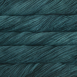 Skein of Malabrigo Rios Worsted weight yarn in the color Teal Feather (Blue) for knitting and crocheting.