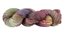 Load image into Gallery viewer, Skein of Manos del Uruguay Feliz Space-Dyed DK weight yarn in the color Wildflowers (Purple) for knitting and crocheting.
