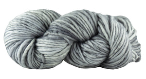 Skein of Manos del Uruguay Franca Super Bulky weight yarn in color Menhir (Gray) for knitting and crocheting.
