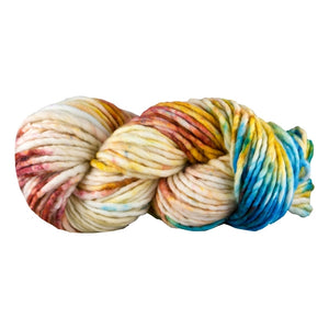 Skein of Manos del Uruguay Franca Super Bulky weight yarn in color Midas (Multi) for knitting and crocheting.