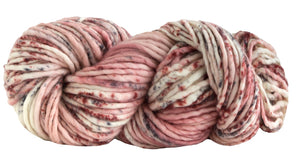 Skein of Manos del Uruguay Franca Super Bulky weight yarn in color Quartz (Pink) for knitting and crocheting.