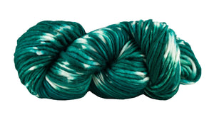 Skein of Manos del Uruguay Franca Super Bulky weight yarn in color Wellies (Green) for knitting and crocheting.