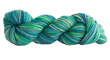 Load image into Gallery viewer, Skein of Manos del Uruguay Silk Blend Space-Dyed DK weight yarn in the color Caribe (Green) for knitting and crocheting.
