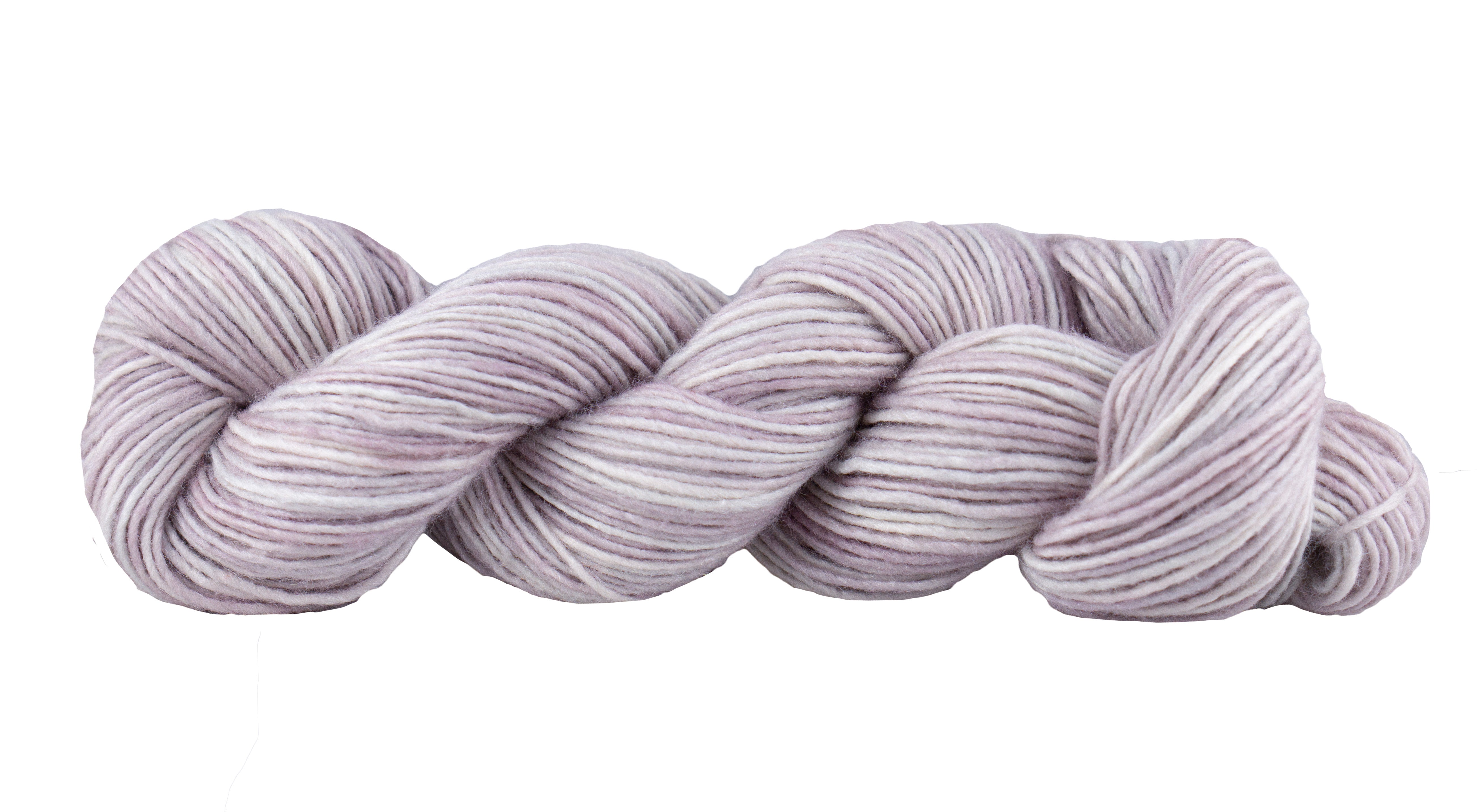 Skein of Manos del Uruguay Silk Blend Space-Dyed DK weight yarn in the color La Perla (Purple) for knitting and crocheting.
