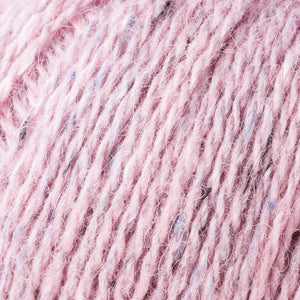 Skein of Rowan Felted Tweed DK DK weight yarn in the color Frozen (Pink) for knitting and crocheting.