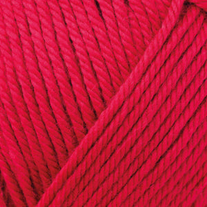 Skein of Rowan Handknit Cotton DK weight yarn in the color Rosso (Red) for knitting and crocheting.