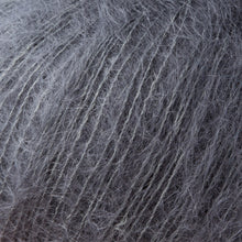 Load image into Gallery viewer, Skein of Rowan Kidsilk Haze Lace weight yarn in the color Smoke (Gray) for knitting and crocheting.
