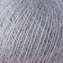 Load image into Gallery viewer, Skein of Rowan Kidsilk Haze Lace weight yarn in the color Steel (Gray) for knitting and crocheting.
