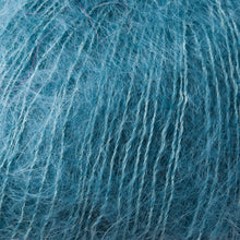 Load image into Gallery viewer, Skein of Rowan Kidsilk Haze Lace weight yarn in the color Trance (Blue) for knitting and crocheting.
