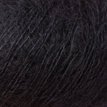 Load image into Gallery viewer, Skein of Rowan Kidsilk Haze Lace weight yarn in the color Wicked (Black) for knitting and crocheting.
