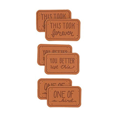 Faux leather garment labels that state 