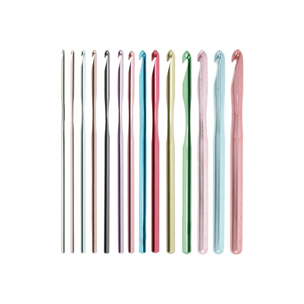 14 different sizes and colors of Silvalume Aluminum Crochet Hooks
