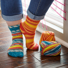 Load image into Gallery viewer, One Big Happy To-up Sock Kit in color Flames Stripe(60) and Mod Stripe (89)

